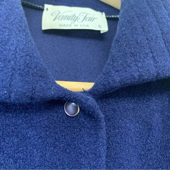 Vanity Fair Robe Small Velour Pearl Snap  House Coat Blue Long Sleeve  Vintage - Picture 2 of 14